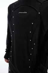 デコンストラクテッドメッシュパネルスタッドタートルネックTシャツ