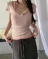lip bagel halter sleeveless + clean short sleeve top set