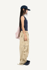 Buckle Washed Cargo Wide Pants