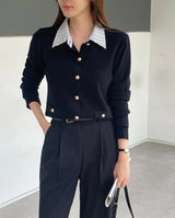 Atin Shirt Collar Pocket Knit Cardigan