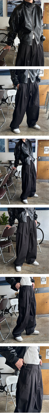 [Unisex] バルーンピンタックストラップパンツ(2color)