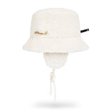 VARZAR Safety Pin Sherpa Fur Flap Bucket Hat / Ivory