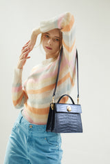 LAZEL MINI CROC ショルダーレザーバッグ / Wani Navy