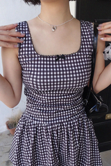 GINGHAM CHECK RIBBON MINI DRESS