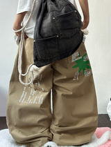 HIP / STREET / KOREAN 💚🐝 GRAFFITI TATTOO PRINT COTTON WIDE BALLOON UNISEX LONG PANTS 🤎🩶🖤💛 - 4 COLORS