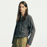 below button-down henry neck long sleeve charcoal