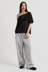 ニットワンショルダーTシャツ, Black