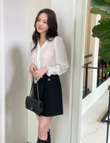 Lillian Pintuck Sleeve Chiffon Tie Blouse