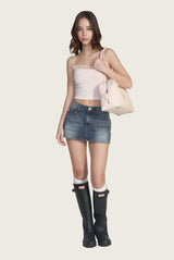 Krystal Clean semi-low rise denim skirt, Deep Blue