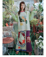 UnsocialNight original design autumn and winter light green cute イラストプリントハーフスカート female