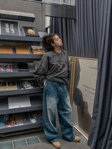Reverse line wide denim pants