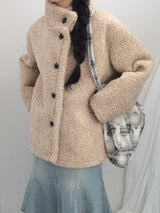 highneck puffy fur jacket