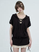 eyelet lace hood op / brown