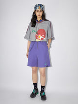 Mesh panel printed casual shorts