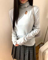 テアン ハイネック ボタン フリース裏地 ウールTシャツ