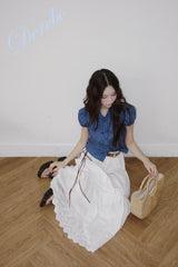Cotton Punching Banded Waist Long Skirt