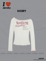 ワイドネックオフショルダーレタリング長袖Tシャツ