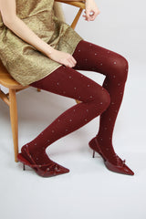 コットンポルカドットタイツ (dark burgundy)
