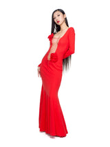 Red Reversible Lace-Up Detachable Flower Dress