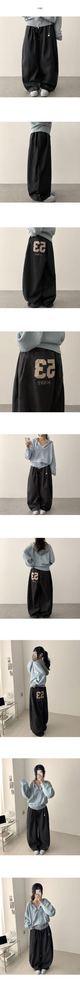Keno Number Patch Back Pocket Banding Wide Pants