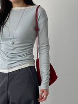 レイヤードシャーリングボートネックTシャツ