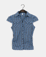 Raner Pocket Shirring V-neck Short Sleeve Shirt