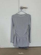 Trendy lace frill long-sleeved shirring T-shirt