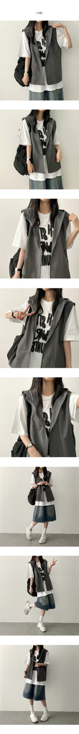 Roffle Nylon String Vest Zip-up with hood
