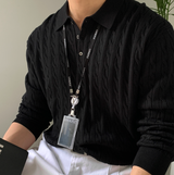 nade Cable Collar Button Standard Knit