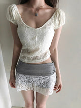 [ mauve vintage🌹 ] petal rose lace shirring mini sk