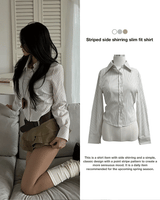 Striped side shirring slim fit long sleeve shirt (3 colors)