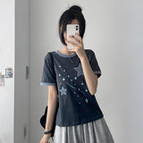 Kitch Look 💖 Night Star Patch Ringer Short Sleeve T-shirt  (4 colors)