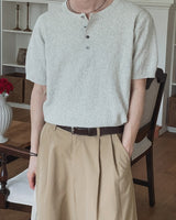 Icy Henley Neck Short Sleeve Knit