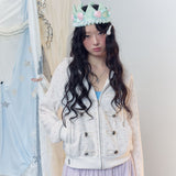 Vintage Floral Waffle Napoleon Button Hooded Zip-Up Jacket