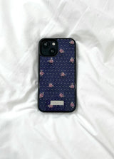 [MADE][Glass Bumper Case] バラ刺繍ニットケース Rose Embroidered Knit Case Navy