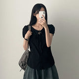 Curry Ribbon Puff Blouse