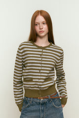CHERRY STRIPE CARDIGAN [DARK CAMEL]