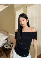 パーティーパールオフショルダー半袖Tシャツ