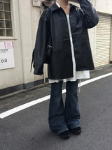 Tsurem Button Collar Half Leather Jacket
