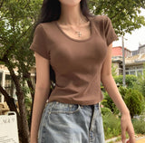 [BELLIDE MADE] Bubble, U-neck semi-cropped short-sleeved T-shirt