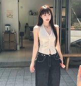 luv french shirring halter sleeveless bl/top