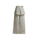 (2color) Frayed Raw-Edge Skirt Layered Pants