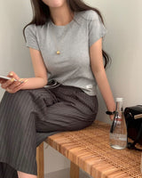 [BELLIDE MADE] デイリーラベルセミクロップド半袖Tシャツ