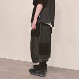 reverse terry pocket denim capri shorts_black