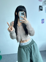 ANGORA CROP HOOD ZIP-UP🖤🩷💛🤎💚 - 6 COLORS