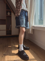 ロンディアンボウォッシュドハーフデニムパンツ