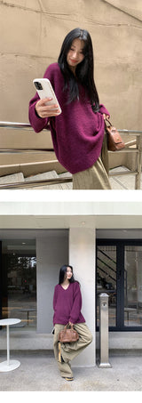Easy V-neck loose fit V-neck knitwear