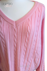 Baby Pink Twisted V-neck Loose Fit Knitwear
