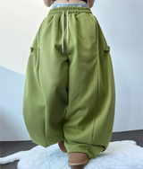 FLEECE❤SNAP POINT BALLOON TRAINING PANTS💚🩷🧸🩶🖤6COLOR