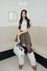 Leopard frill unbalanced skirt